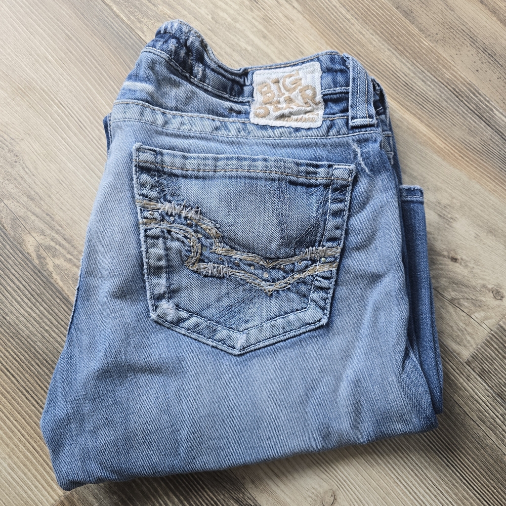 Big Star Blue Flare Jeans with Decorative Stitching